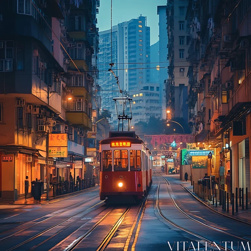 Urban Nightlife with Tram AI Image