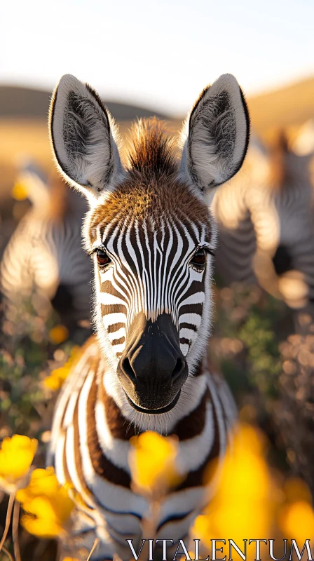 Wild Zebra in Flower Field AI Image