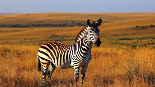 Zebra and Golden Savanna Landscape