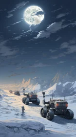 Futuristic Vehicles on a Moonlit Snow Terrain