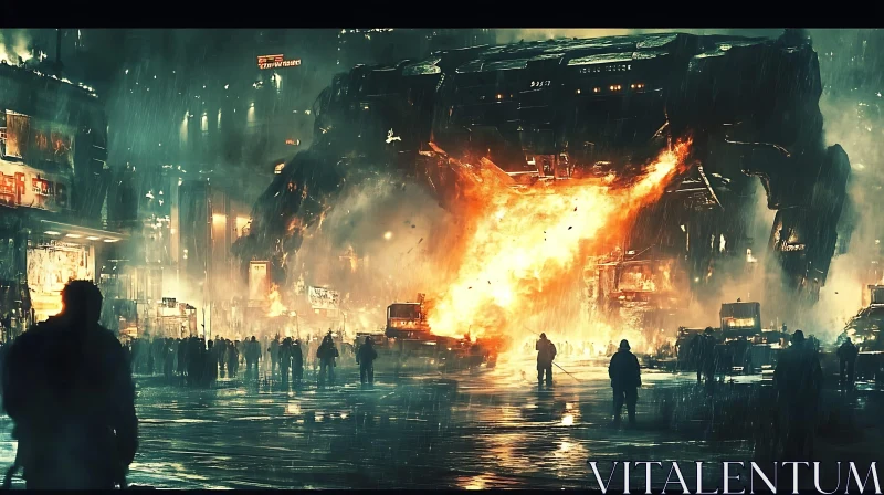 AI ART Dystopian Chaos in Rainy Cityscape