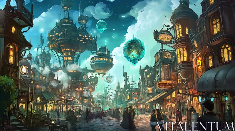 Steampunk Futuristic Urban Scene AI Image