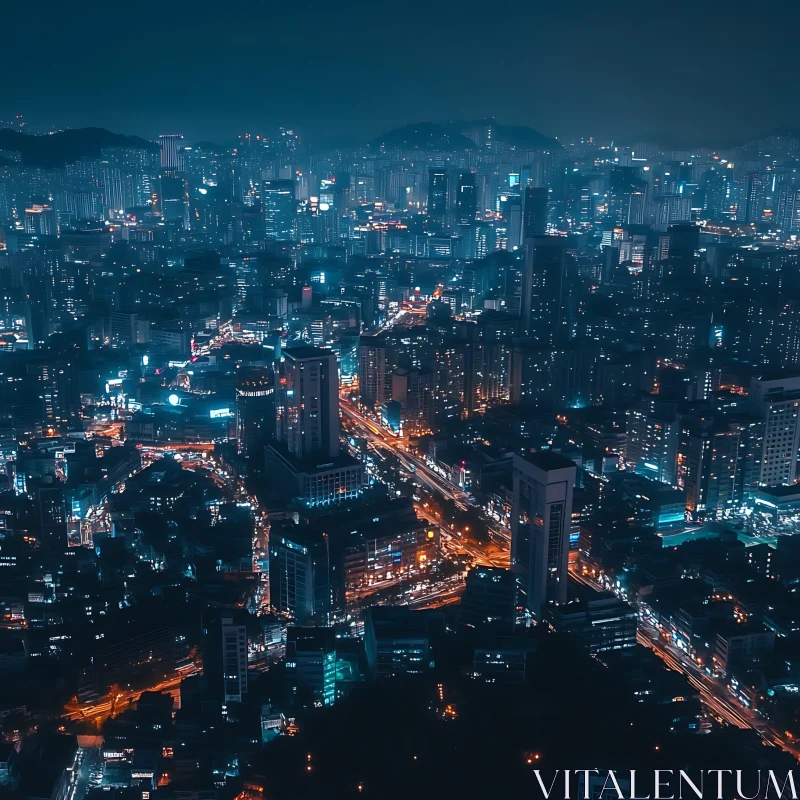 AI ART Aerial Night View of an Illuminated Urban Landscape