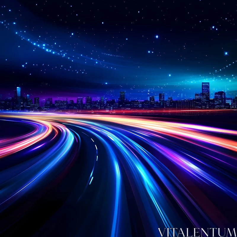 High-Speed Light Trails in Modern Cityscape AI Image