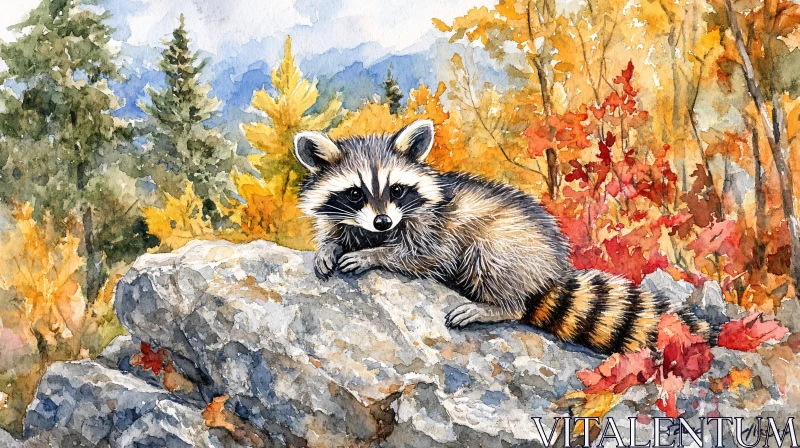 AI ART Raccoon in Autumn Forest