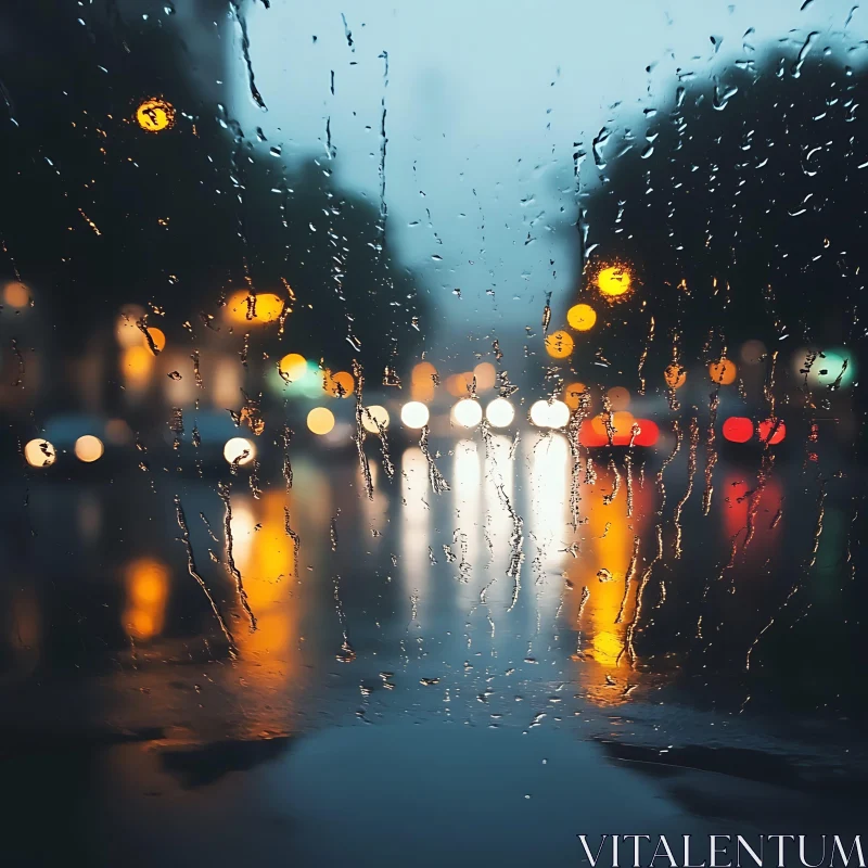 AI ART Urban Rain Scene with Bokeh Lights