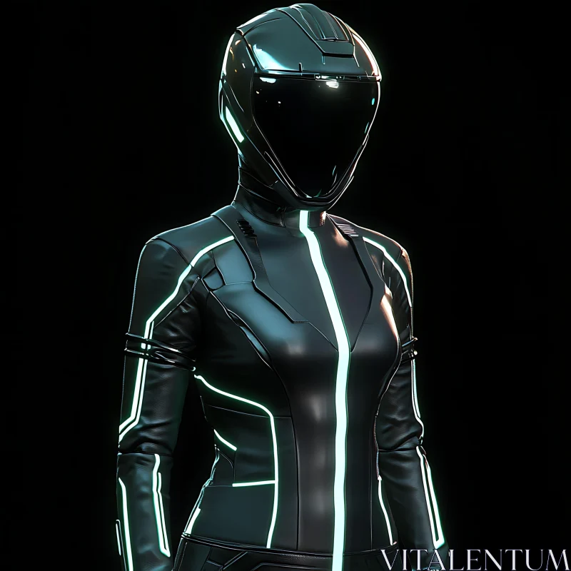 High-Tech Cyborg in Illuminated Suit AI Image