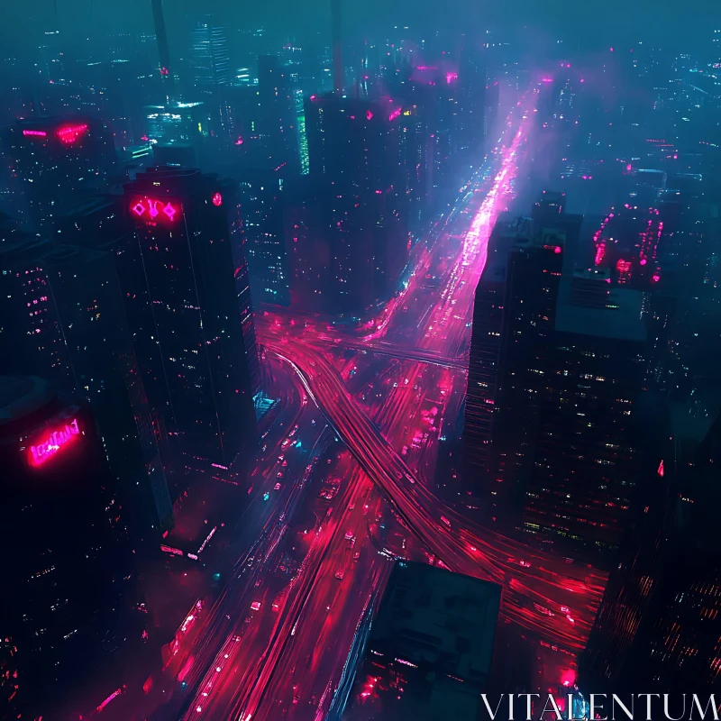 Urban Jungle Bathed in Neon Glow AI Image