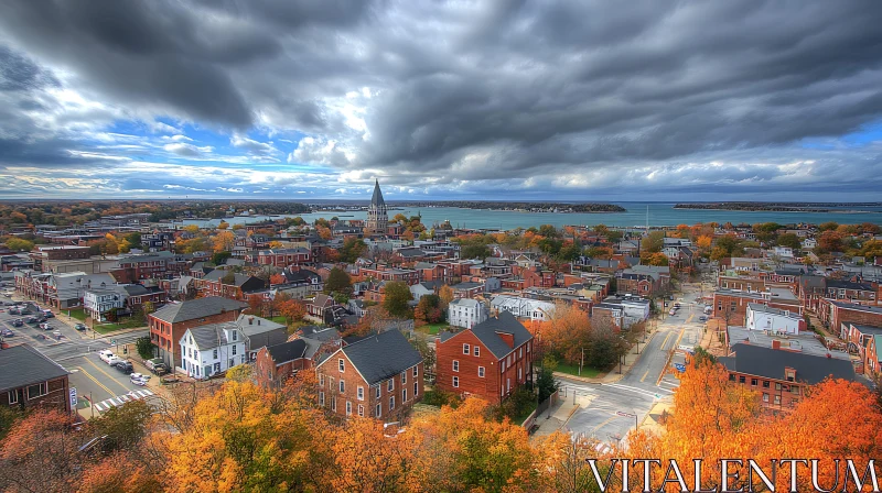 Aerial View of Coastal Town in Autumn AI Image