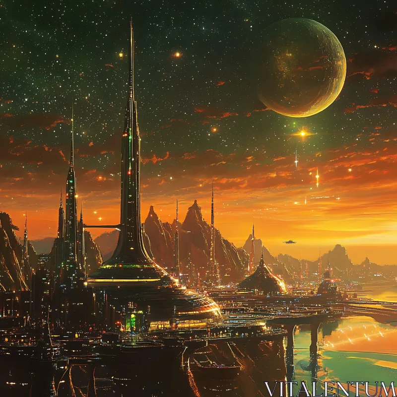 AI ART Futuristic Alien City at Sunset