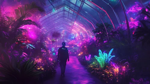 Surreal Neon Illuminated Garden Path