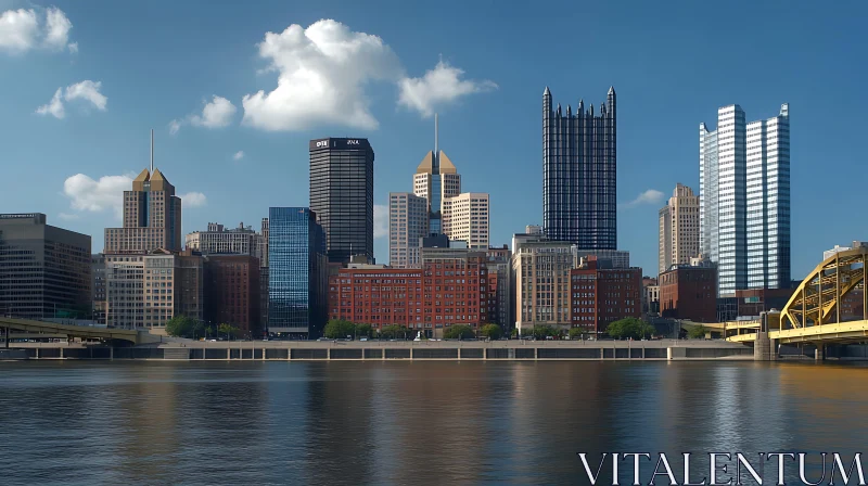 Urban Reflection: Cityscape with River and Bridge AI Image