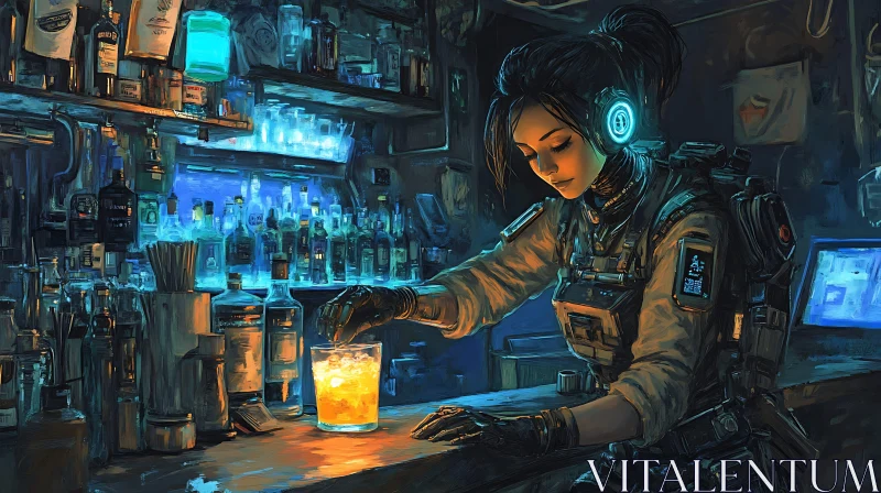 Futuristic Bar Scene with Cyberpunk Vibes AI Image