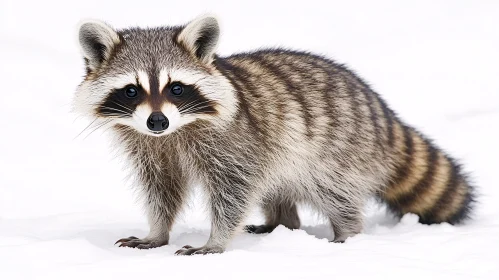 Raccoon on Snowy Ground