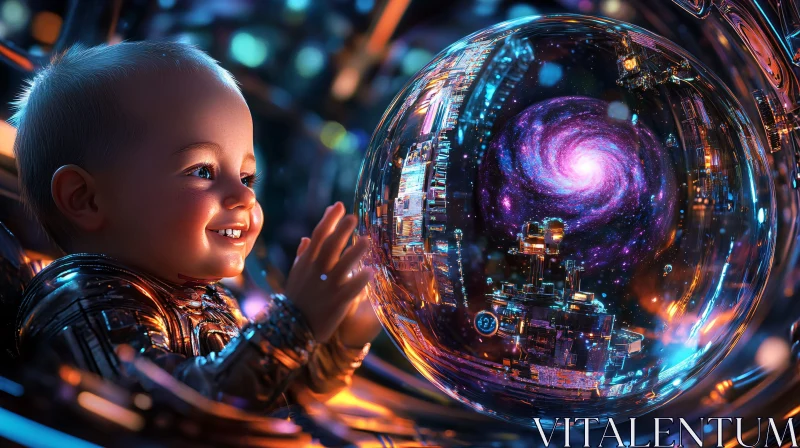 AI ART Child in a Futuristic World with a Galactic Sphere