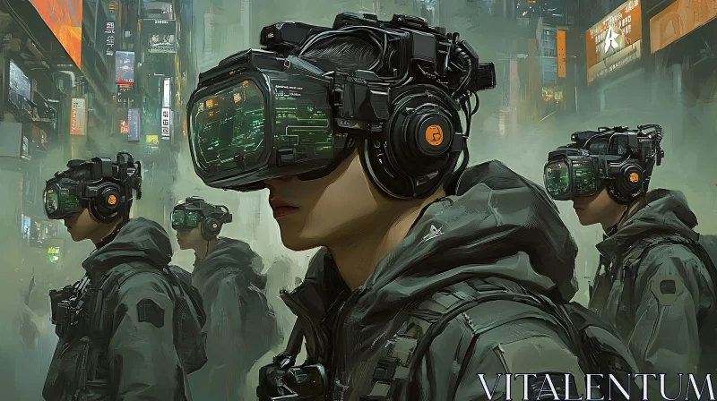 Cyberpunk Soldiers with VR Headsets AI Image