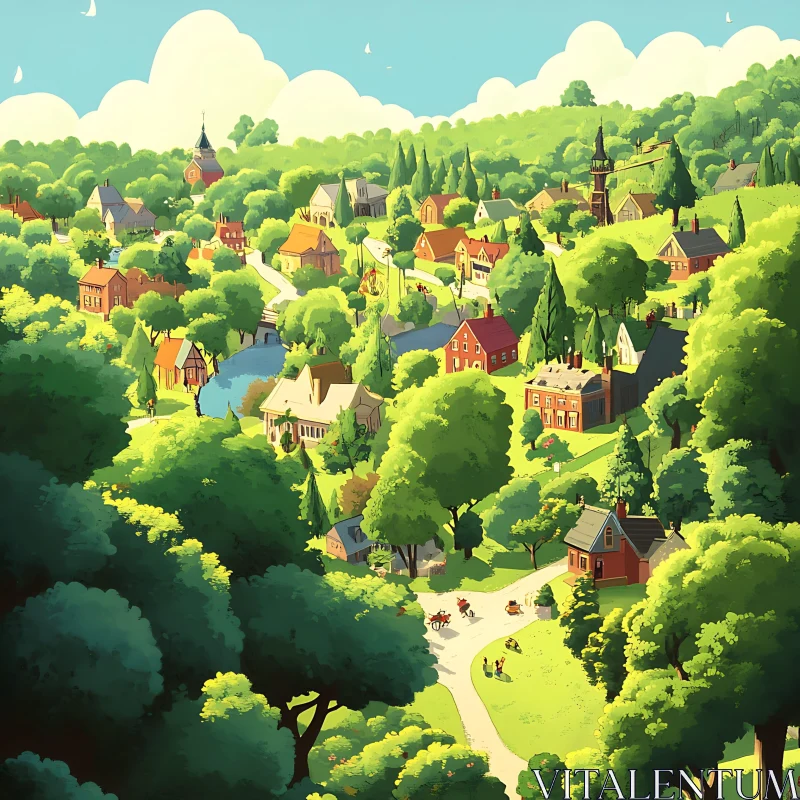 AI ART Scenic Animated Village Landscape