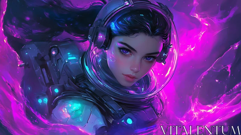 Woman in Futuristic Space Suit with Neon Colors AI Image