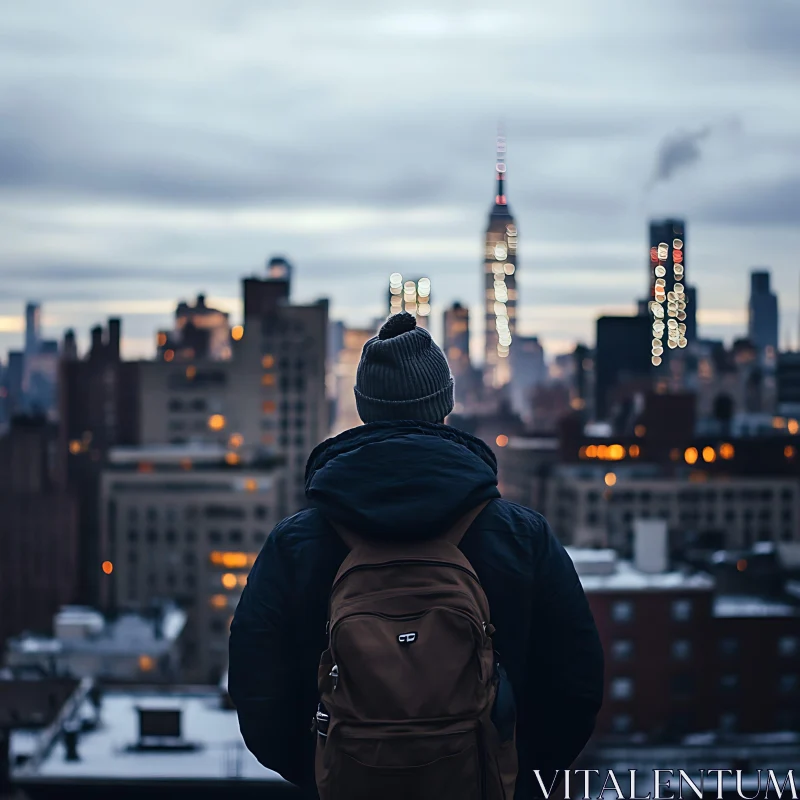 City Wanderer on Rooftop at Dusk AI Image