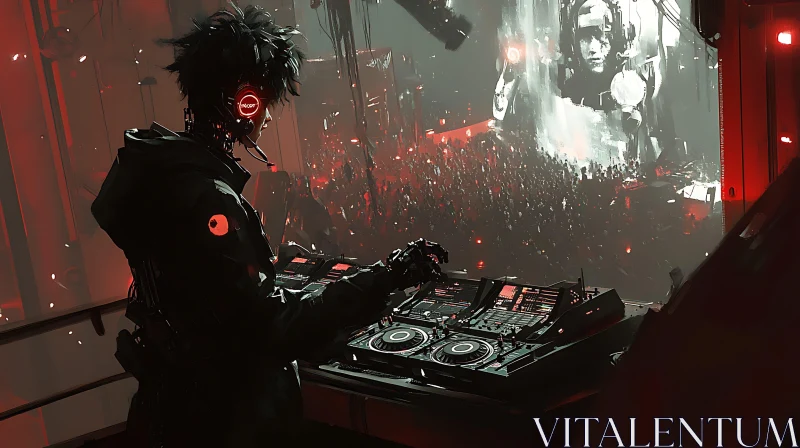 Cyborg DJ Concert in a Futuristic Setting AI Image