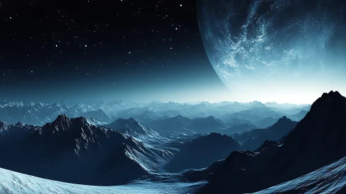 Alien World with Mountains and a Distant Planet