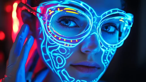 Neon Patterns on Face with Transparent Glasses