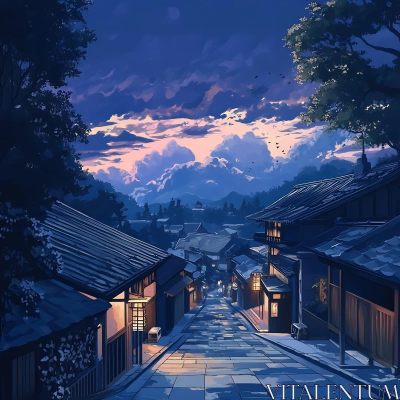 AI ART Peaceful Village Street During Sunset