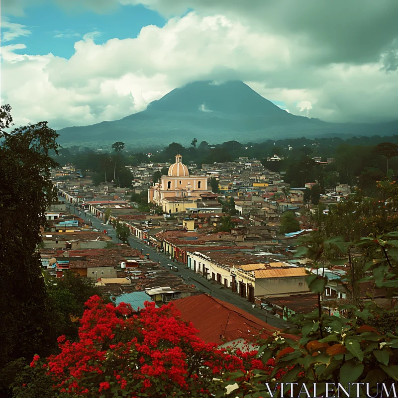 Scenic Mountain City with Church AI Image