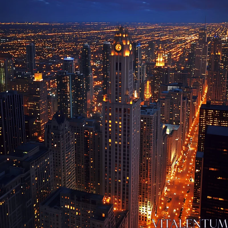 Cityscape Illuminated at Night AI Image