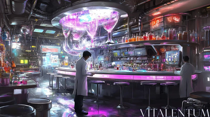 Advanced Biotech Laboratory with Neon Lights AI Image