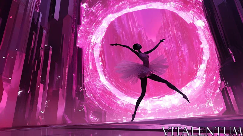 Abstract Dance in a Futuristic Pink Landscape AI Image