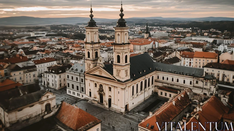 AI ART Sunset Over Historic Cathedral Cityscape