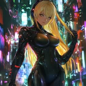 High-Tech Female in Cyberpunk City