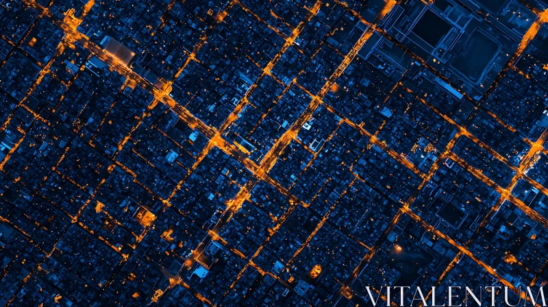 City Night Aerial: Orange Lights and Blue Streets AI Image