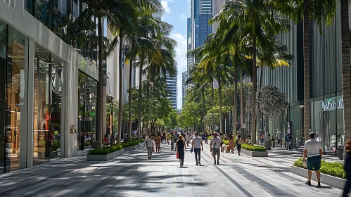 Urban Pedestrian Walkway with Palm Trees