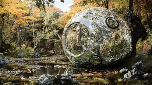 Glass Orb in Serene Fall Woods