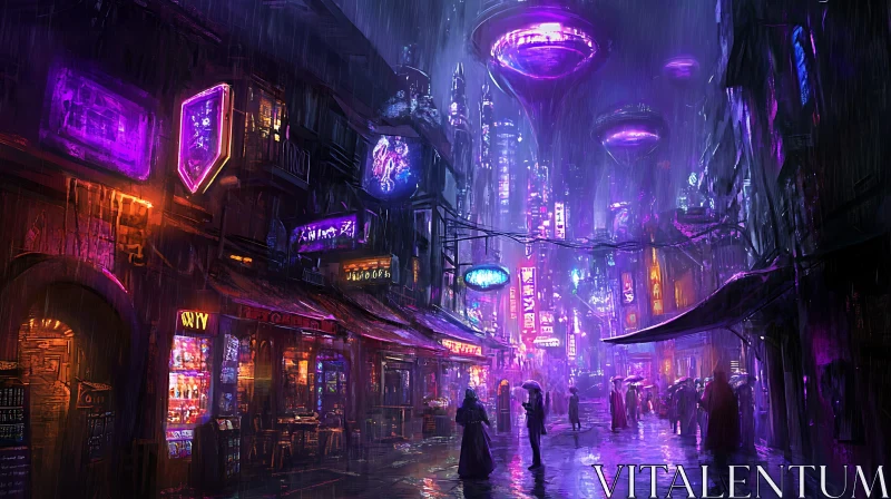 Neon-soaked Cyberpunk Urban Scene AI Image