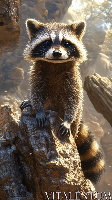 Wild Raccoon on Rock AI Image