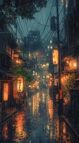 Mystical Rainy Night on a Lantern-Lit Japanese Street