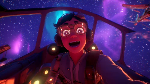 Animated Pilot in Cosmic Flight