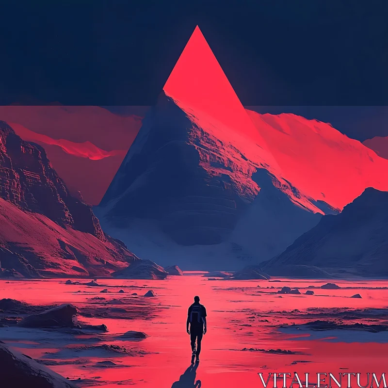 Mysterious Red Pyramid in Alien Landscape AI Image