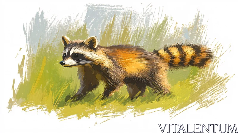 Raccoon Artwork in Grass AI Image