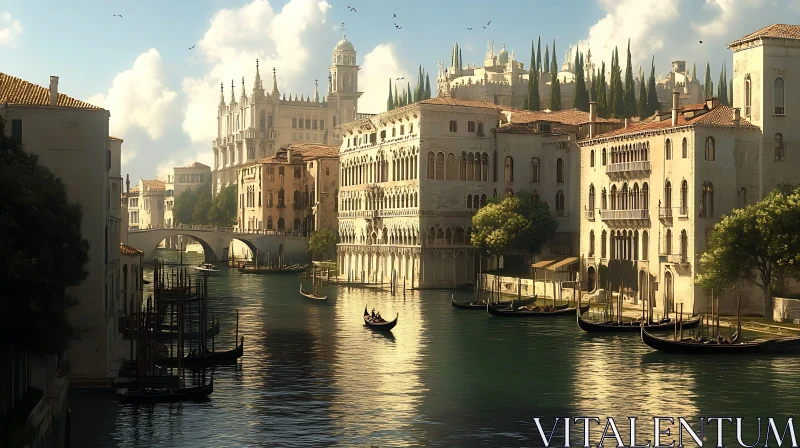 AI ART Tranquil Venice Waterway with Architectural Marvels