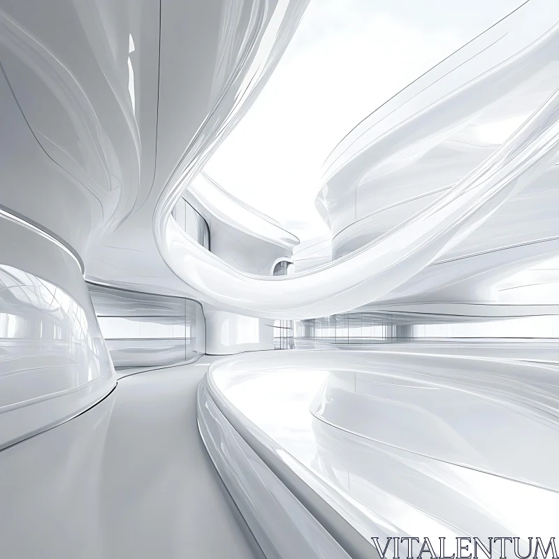 Modern Futuristic Architecture with Glossy White Curves AI Image