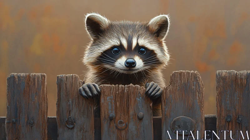 Adorable Raccoon Behind a Wooden Fence AI Image