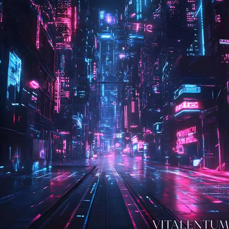 Cyberpunk Urban Scene with Vibrant Neon Lighting AI Image