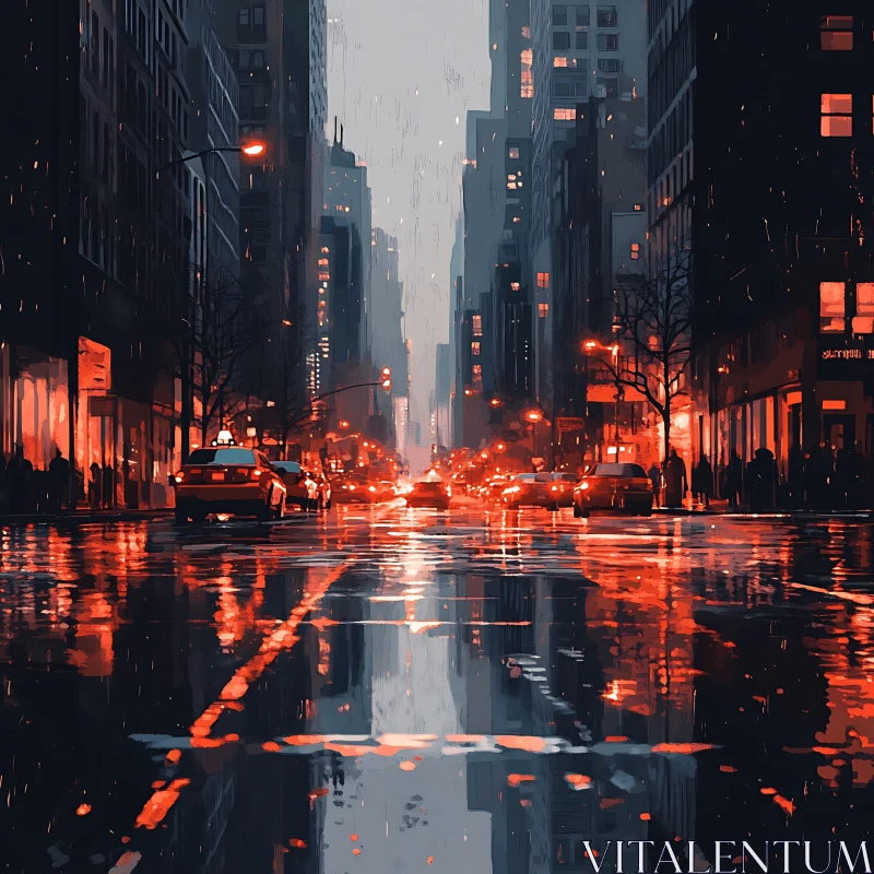 Urban Street at Night in the Rain AI Image