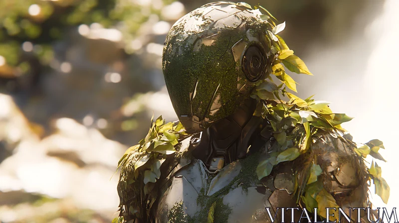 Futuristic Cyborg Adorned with Nature AI Image