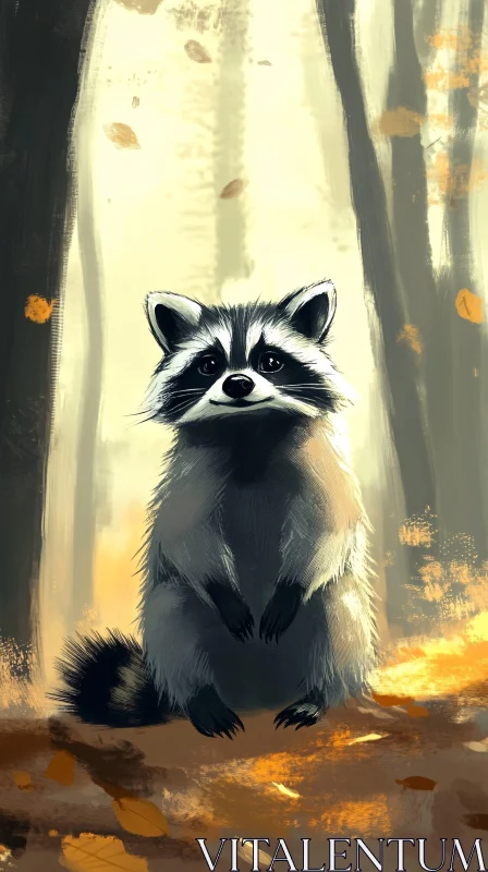 Raccoon amidst Falling Leaves AI Image