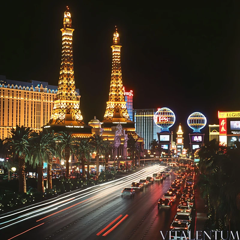 Nightlife of Las Vegas: Eiffel Tower Views AI Image